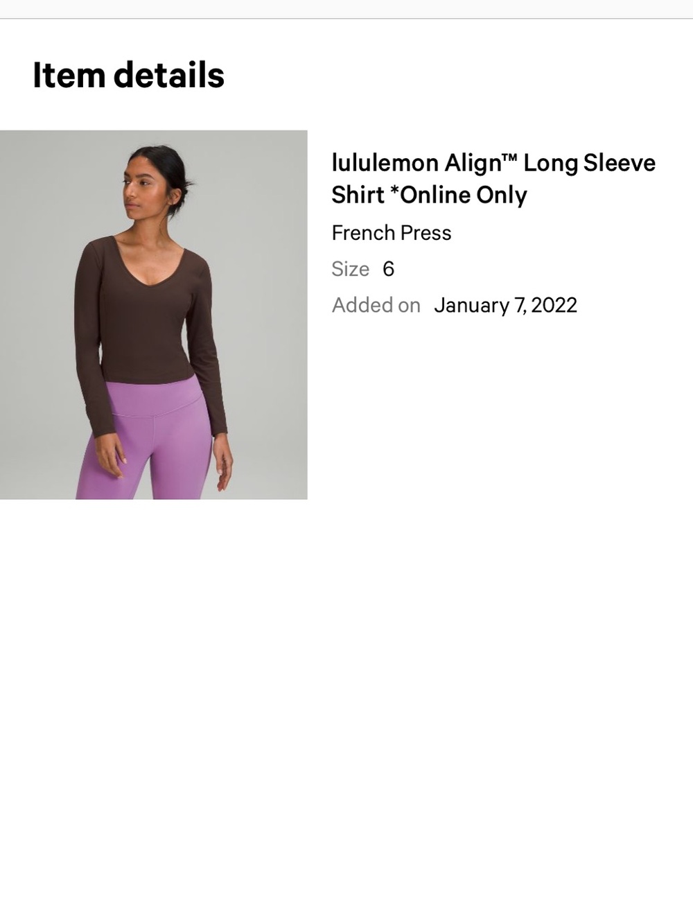 lululemon athletica Long Sleeve Scoop Neck Top - French Press Brown